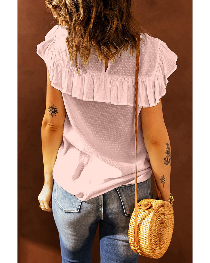 Azura Exchange Lace Splicing Ruffled Short Sleeve T-shirt - XL
