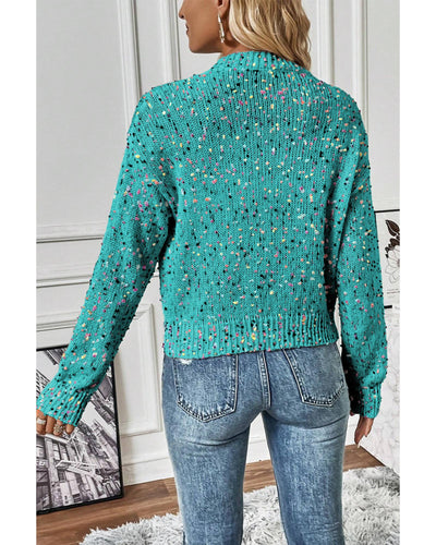 Aruba Blue Rhinestone Decor Multicolor Confetti Sweater Cardigan - L