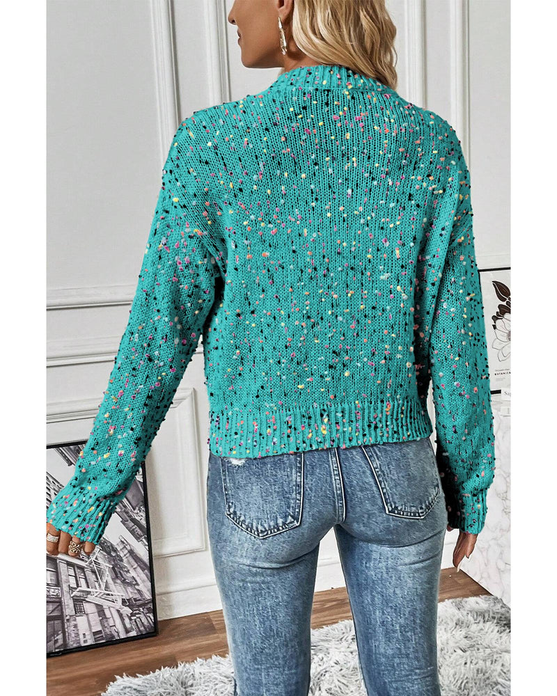 Aruba Blue Rhinestone Decor Multicolor Confetti Sweater Cardigan - L