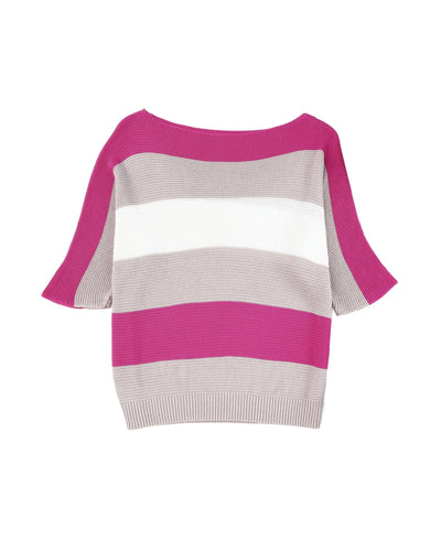 Azura Exchange Half Sleeve Contrast Stripe Knit Sweater - L