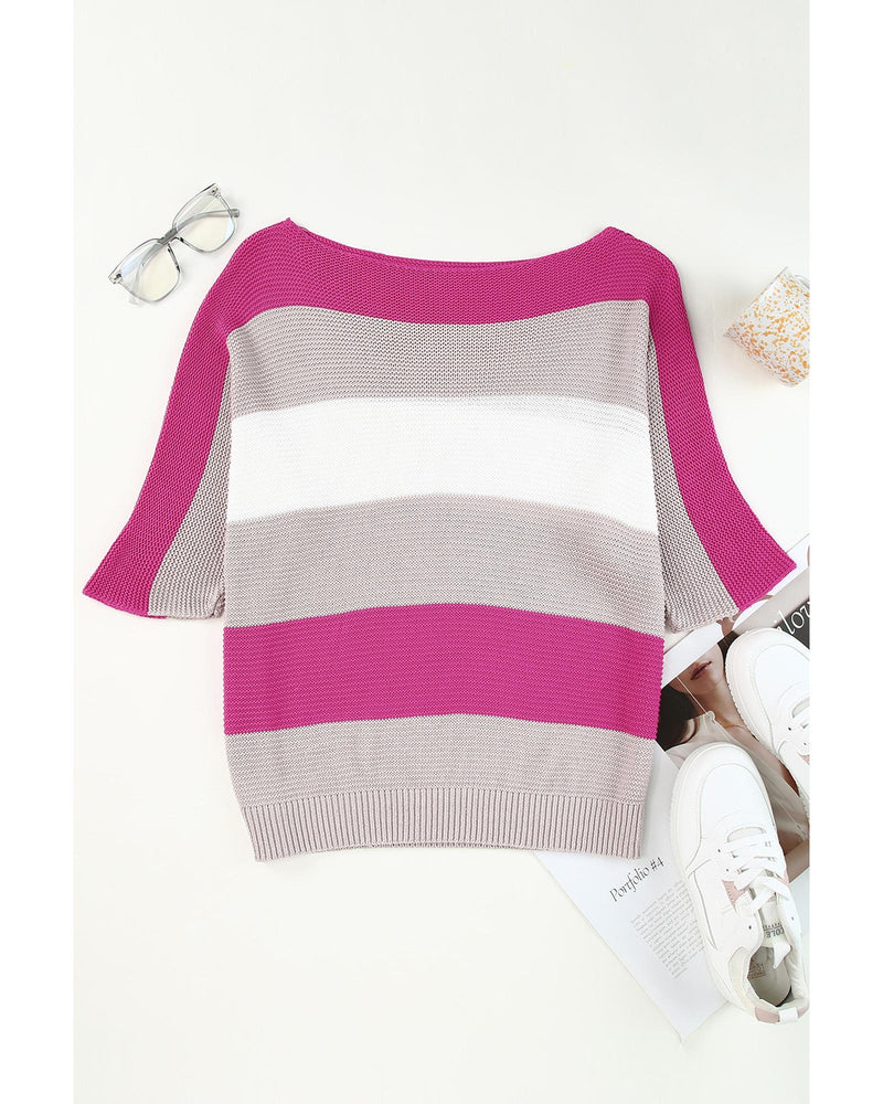 Azura Exchange Half Sleeve Contrast Stripe Knit Sweater - M