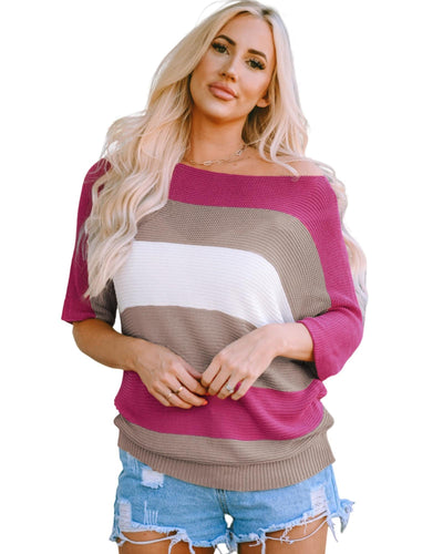 Azura Exchange Half Sleeve Contrast Stripe Knit Sweater - S