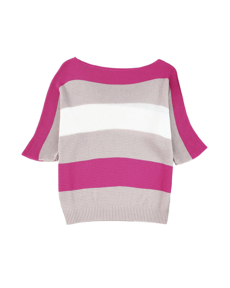 Azura Exchange Half Sleeve Contrast Stripe Knit Sweater - XL