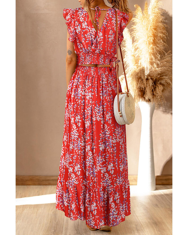 Azura Exchange Floral Ruffled Crop Top and Maxi Skirt Set - 2XL