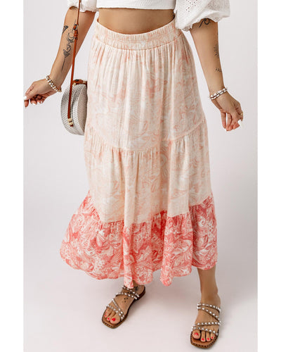 Azura Exchange Tiered Maxi Skirt with Floral Print - S