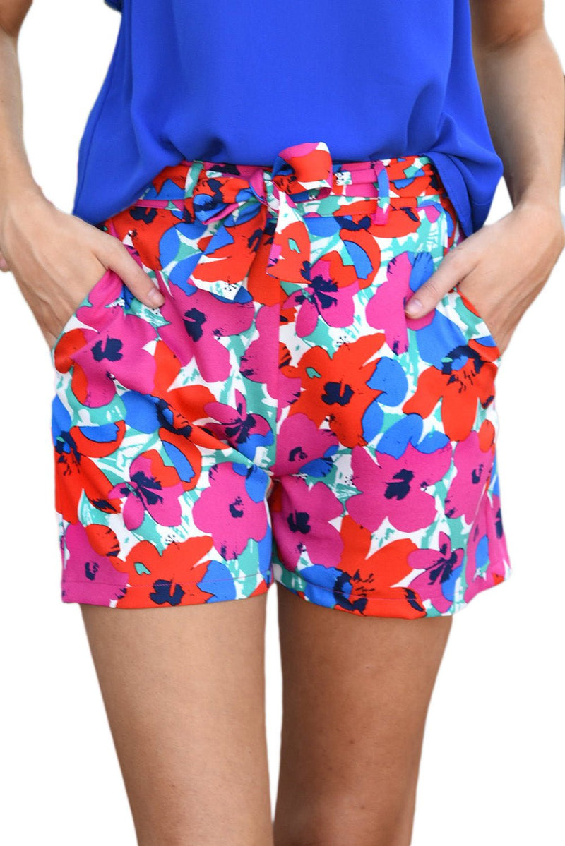 Azura Exchange Belted Floral Print Shorts - 14 US