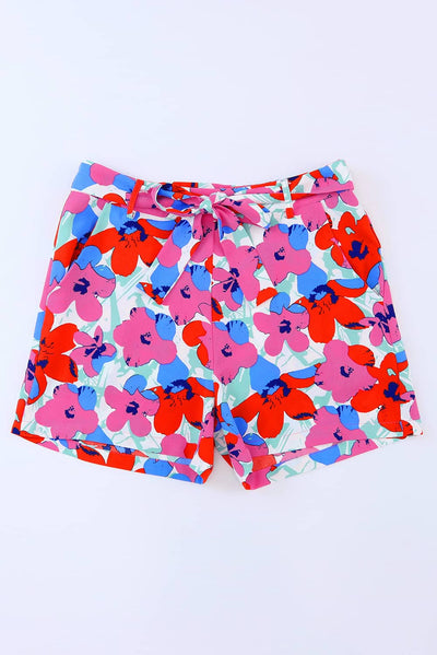 Azura Exchange Belted Floral Print Shorts - 14 US