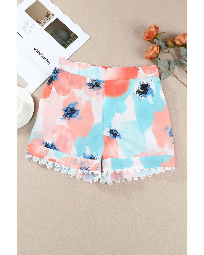 Azura Exchange Water Marbling Print Lace Trim Shorts - 14 US