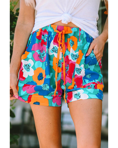 Azura Exchange Floral Print Drawstring Waist Casual Shorts - M