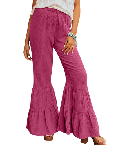 Azura Exchange Textured High Waist Ruffled Bell Bottom Pants - L