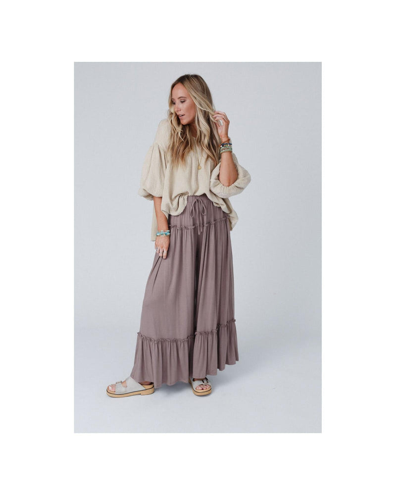 Azura Exchange Frilled Drawstring High Waist Wide Leg Pants - S