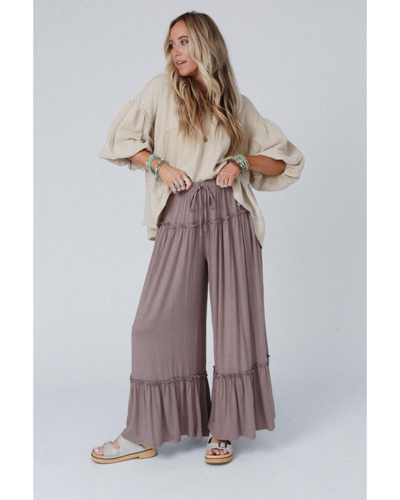 Azura Exchange Frilled Drawstring High Waist Wide Leg Pants - S