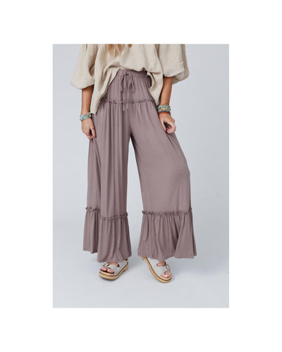 Azura Exchange Frilled Drawstring High Waist Wide Leg Pants - S