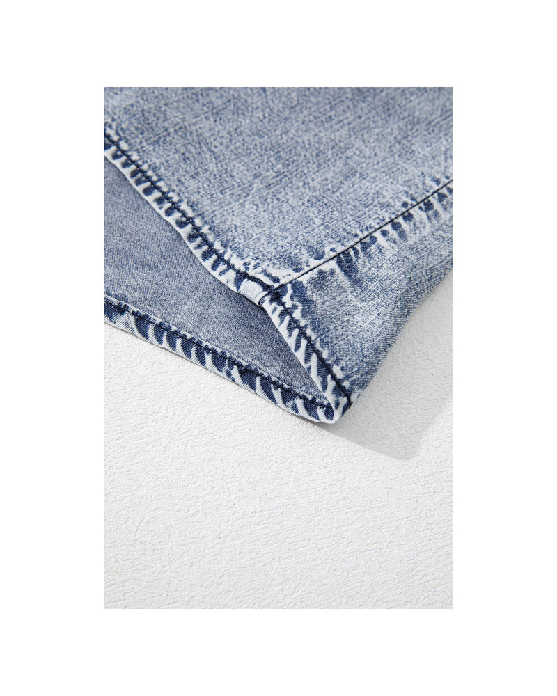 Ashleigh Blue Ruffled Shirred Neckline Sleeveless Denim Tank Top - L