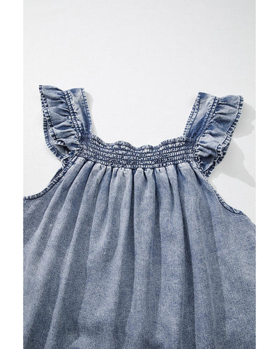 Ashleigh Blue Ruffled Shirred Neckline Sleeveless Denim Tank Top - M