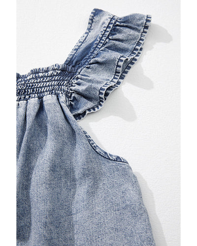 Ashleigh Blue Ruffled Shirred Neckline Sleeveless Denim Tank Top - M