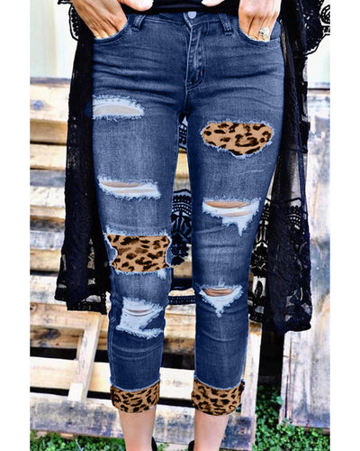 Azura Exchange Leopard Patches Distressed Skinny Jeans - S