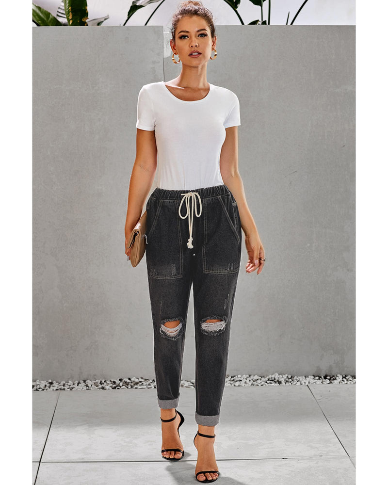 Azura Exchange Distressed Denim Jogger with Pocket Detail - L