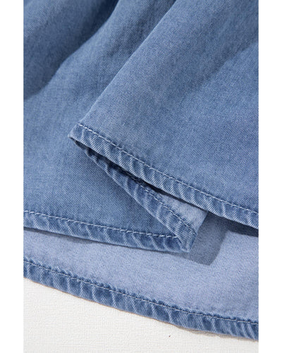 Ashleigh Blue Ruffled V Neck Smocked High Waist Denim Mini Dress - S