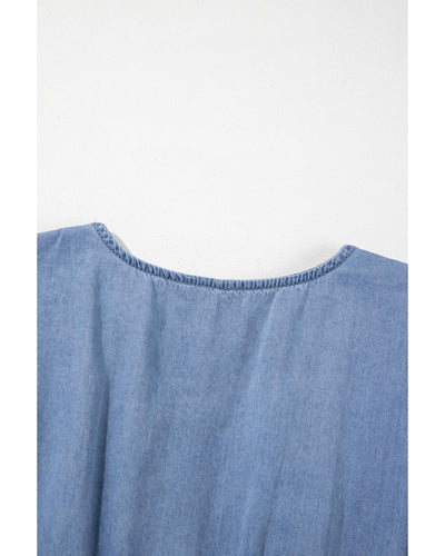 Ashleigh Blue Ruffled V Neck Smocked High Waist Denim Mini Dress - S