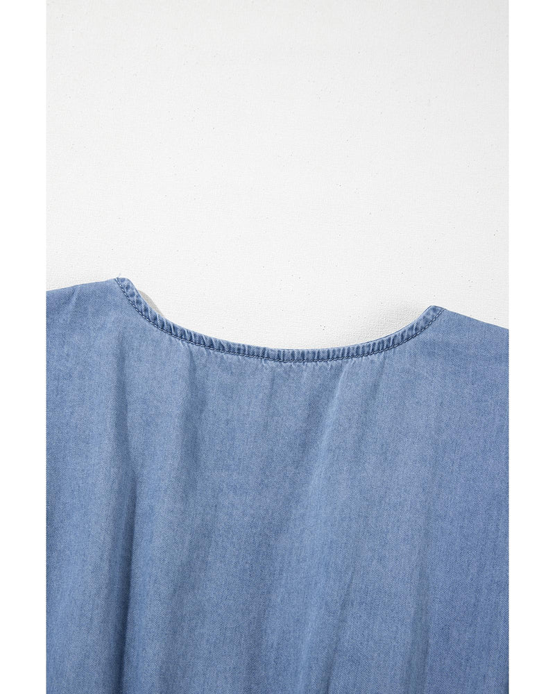 Ashleigh Blue Ruffled V Neck Smocked High Waist Denim Mini Dress - S