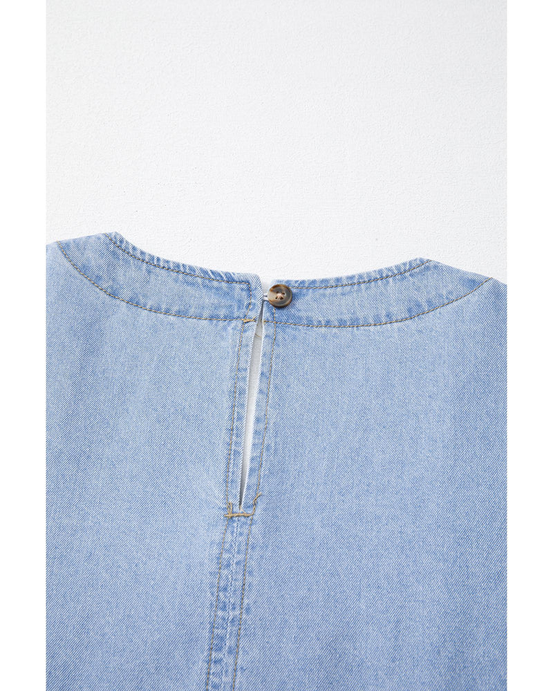 Beau Blue Denim Button Detail Babydoll Square Neck Mini Dress - L