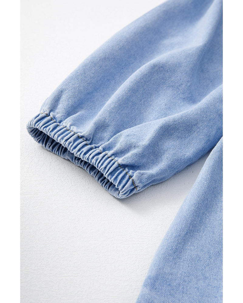 Beau Blue Denim Button Detail Babydoll Square Neck Mini Dress - L