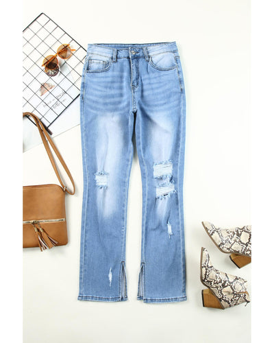 Azura Exchange Ripped High Waist Straight Leg Jeans with Side Splits - 6 US