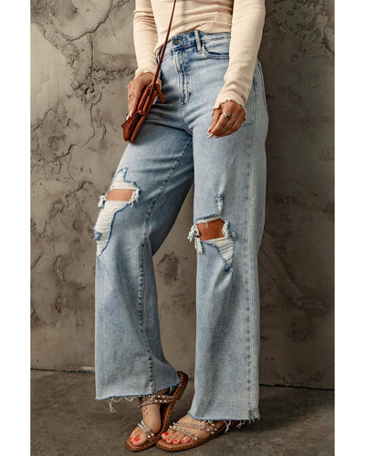 Azura Exchange Distressed Straight Leg Jeans with Frayed Hem - 10 US