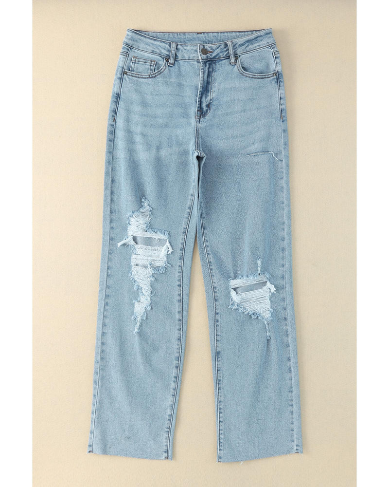 Azura Exchange Distressed Straight Leg Jeans with Frayed Hem - 14 US