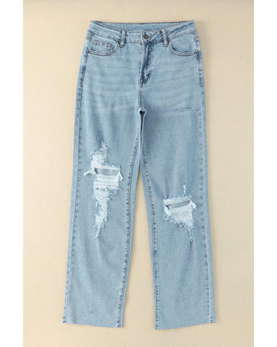 Azura Exchange Distressed Straight Leg Jeans with Frayed Hem - 8 US