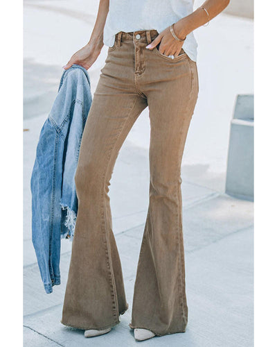 Azura Exchange Khaki High Waist Flare Jeans - 8 US