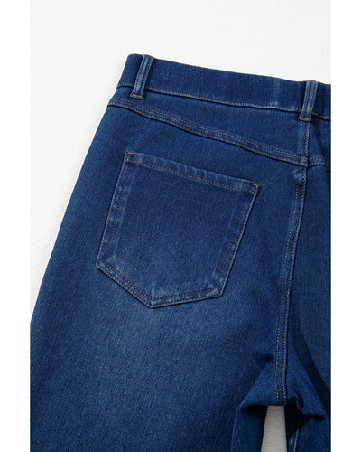 Ashleigh Blue Multiple Pockets Straight Leg Washed Stretchy Knit Casual Jeans - S