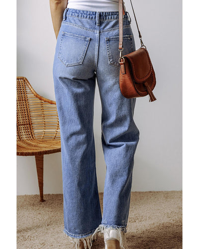 Ashleigh Blue Distressed Raw Hem Straight Leg High Waist Jeans - 10 US
