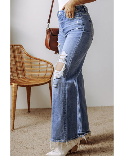Ashleigh Blue Distressed Raw Hem Straight Leg High Waist Jeans - 10 US