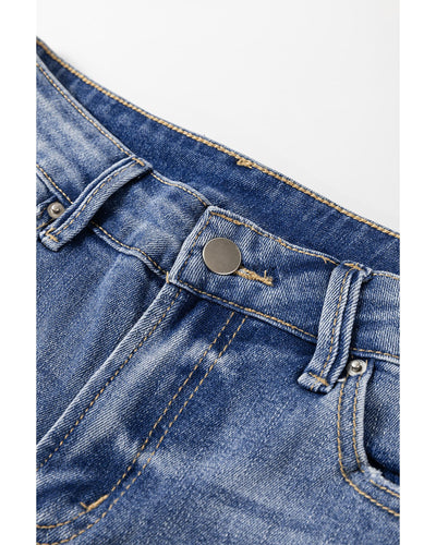 Ashleigh Blue Distressed Raw Hem Straight Leg High Waist Jeans - 10 US