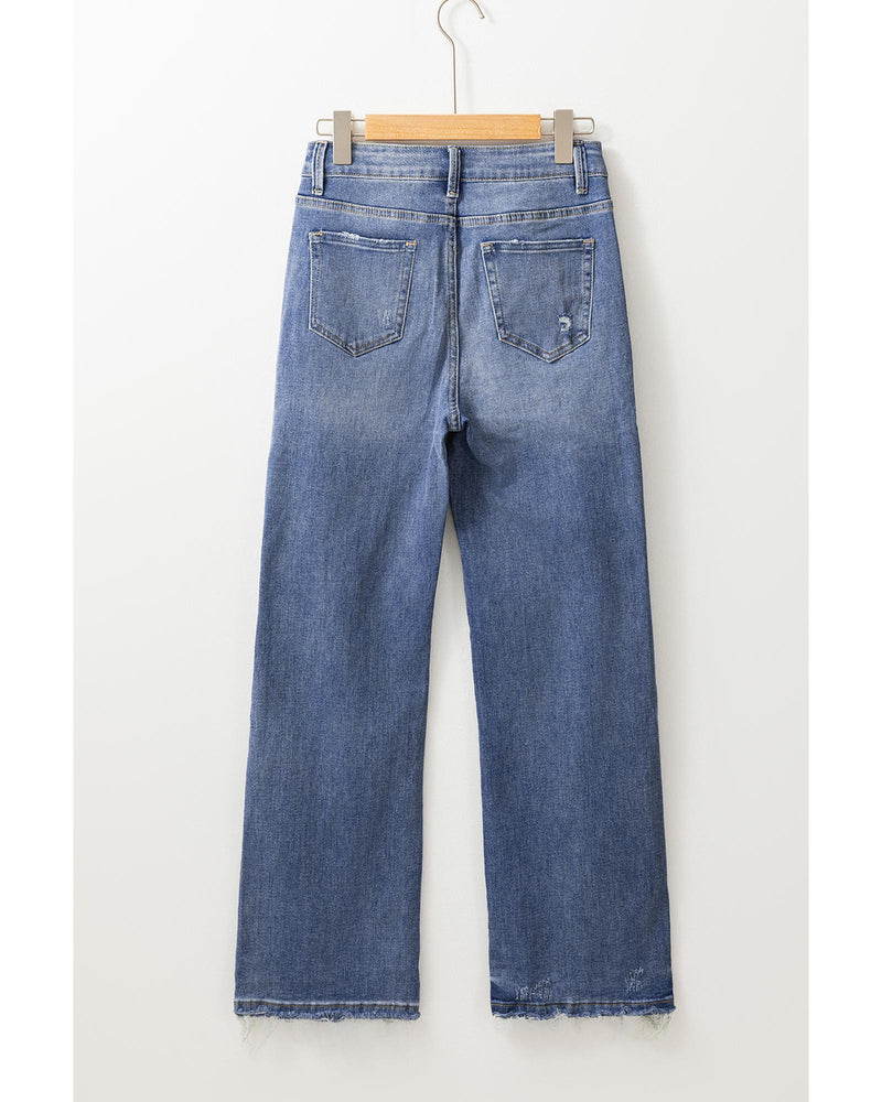 Ashleigh Blue Distressed Raw Hem Straight Leg High Waist Jeans - 10 US