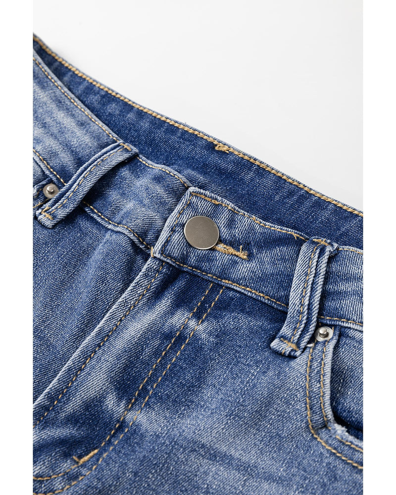 Ashleigh Blue Distressed Raw Hem Straight Leg High Waist Jeans - 12 US