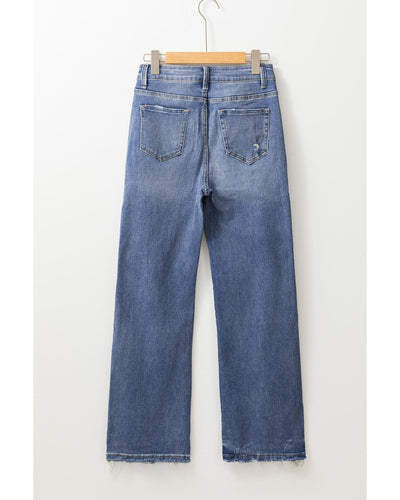 Ashleigh Blue Distressed Raw Hem Straight Leg High Waist Jeans - 14 US