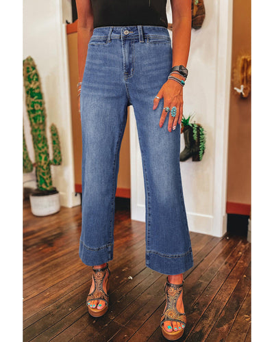 Ashleigh Blue Mineral Wash High Waist Bell Bottom Crop Jeans - 14 US