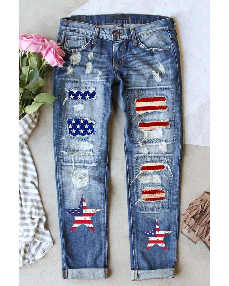 Azura Exchange American Flag Graphic Jeans - M