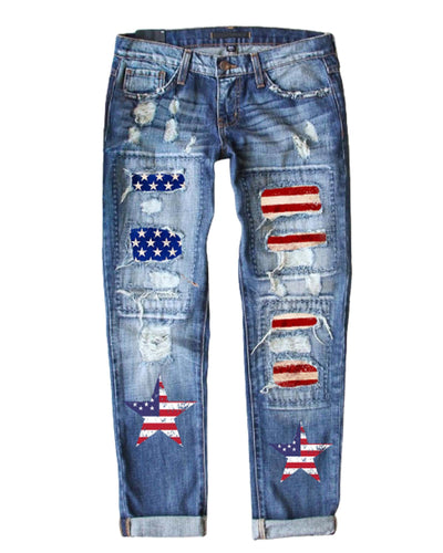 Azura Exchange American Flag Graphic Jeans - M