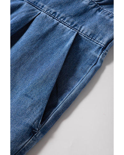 Ashleigh Blue V Neck Short Sleeve Smocked Back Denim Loose Jumpsuit - L