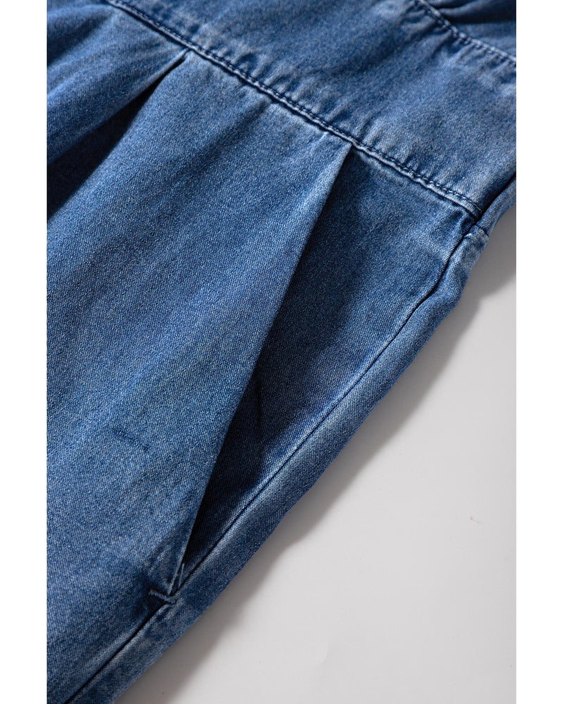 Ashleigh Blue V Neck Short Sleeve Smocked Back Denim Loose Jumpsuit - M