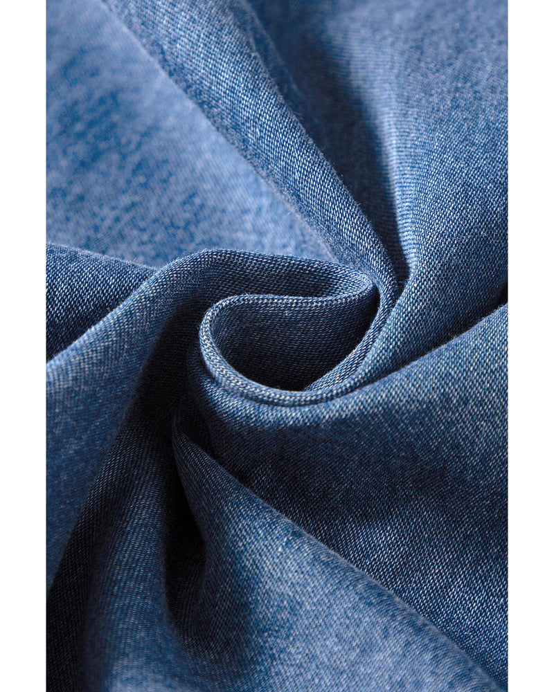 Ashleigh Blue V Neck Short Sleeve Smocked Back Denim Loose Jumpsuit - M