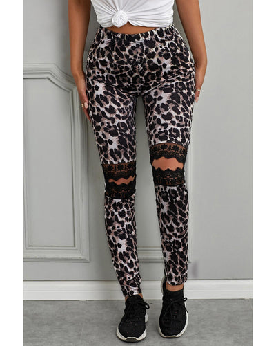 Azura Exchange Hollow Out Leopard Printed Skinny Leggings - L