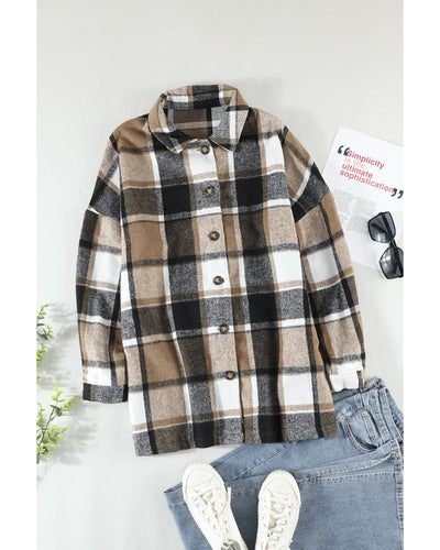 Azura Exchange Plaid Print Buttoned Shirt Jacket - 2XL