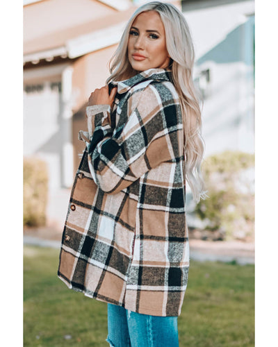 Azura Exchange Plaid Print Buttoned Shirt Jacket - S