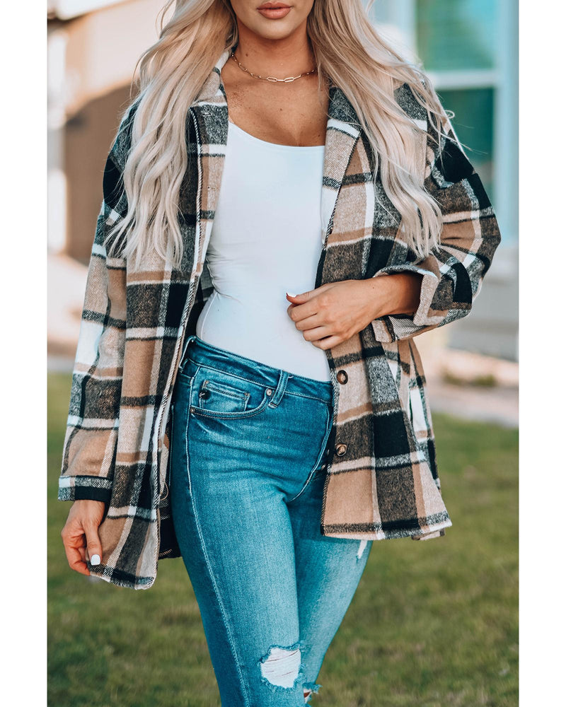 Azura Exchange Plaid Print Buttoned Shirt Jacket - S