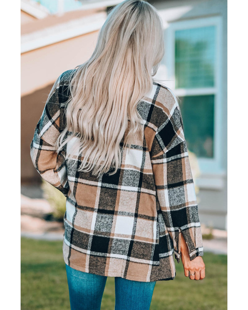 Azura Exchange Plaid Print Buttoned Shirt Jacket - S